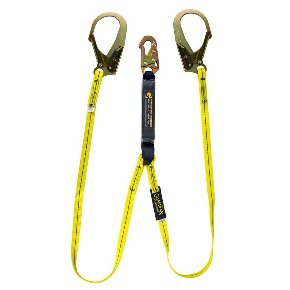 Guardian®️ 6 Foot Double Leg Shock Absorbing Lanyard with Rebar Hooks
